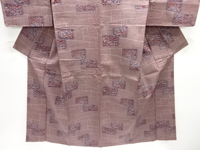  未使用品　石畳に家屋風景模様織り出し西陣お召着物